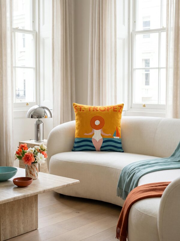St Tropez Needlepoint Cushion – Handmade Riviera Pillow