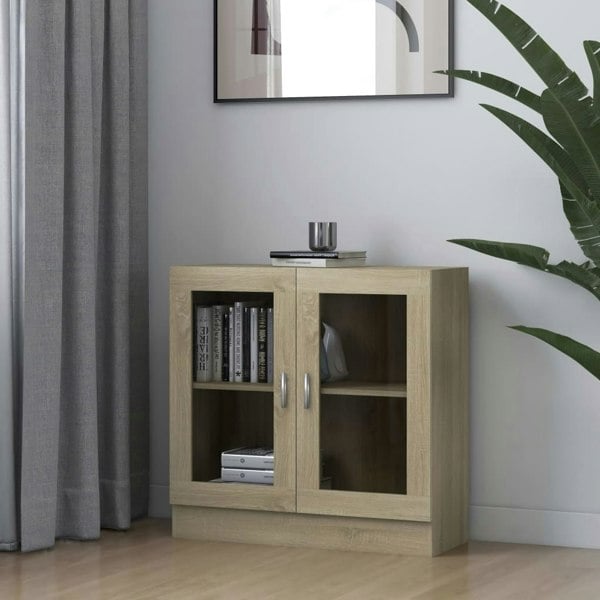 Berkfield Vitrine Cabinet Sonoma Oak 82.5x30.5x80 cm Engineered Wood