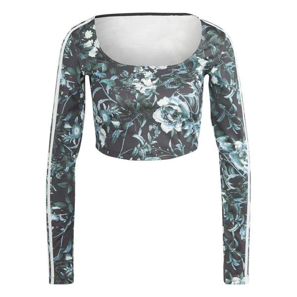 Adidas Womens/Ladies Floral Cropped Slim Long-Sleeved Blouse - Black - 