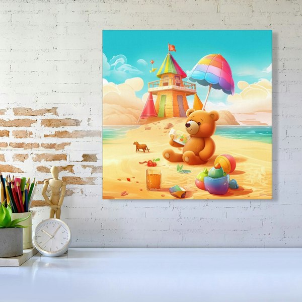 Warren Reed Bear On A Beach Holiday Canvas