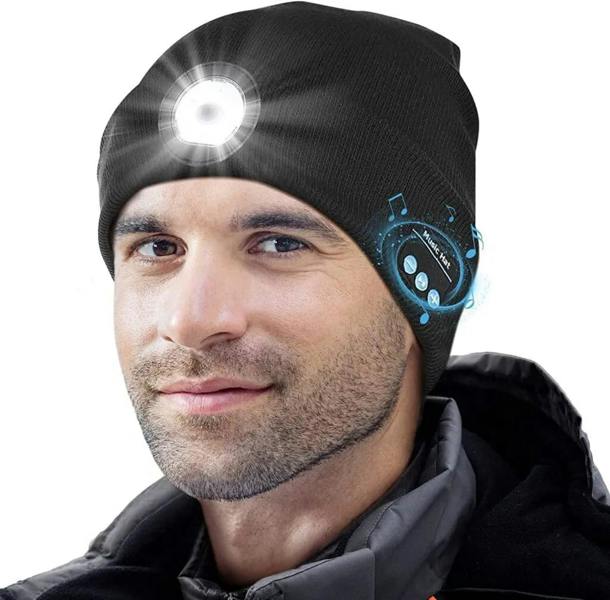 Dyzi Bluetooth Beanie Rechargeable Torch Black Men's Stylish Headphones Hat