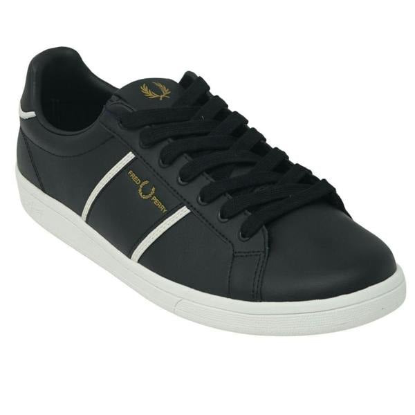 Fred Perry Mens Debossed Leather Logo Trainers - Black/White - 