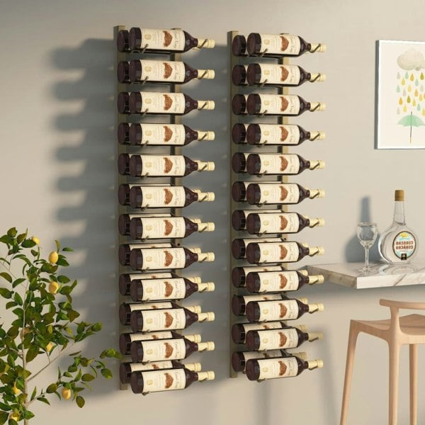 Berkfield Wall Mounted Wine Rack for 24 Bottles 2 pcs Gold Iron