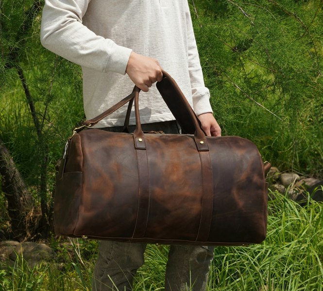 Touribag Genuine Leather Holdall - Dark Brown