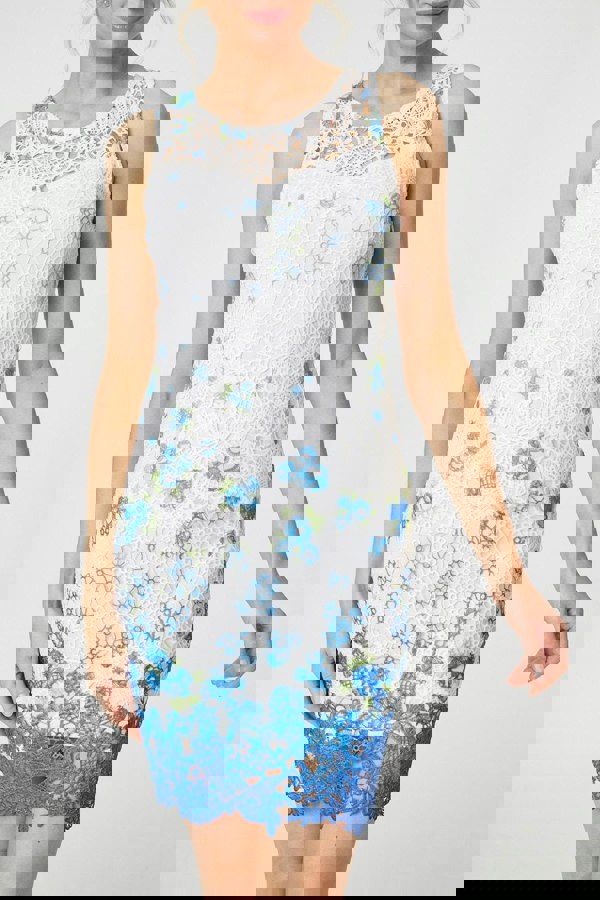 White | Floral Lace Sleeveless Bodycon Mini Dress
