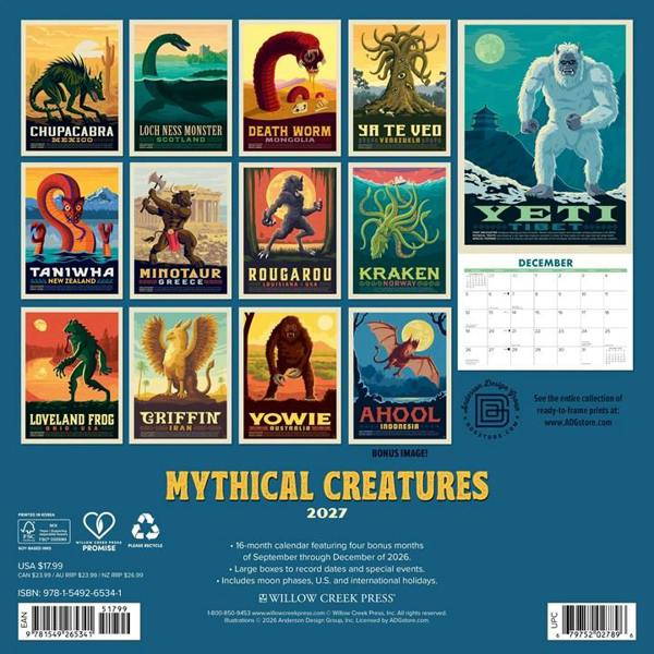 Mythical Creatures Calendar 2027, Wall Calendars, Month To View, History & Literature, Gift
