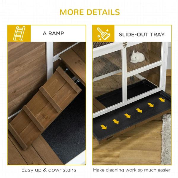 Rabbit hutch detail: ramp for easy stairs and slide-out tray for cleaning