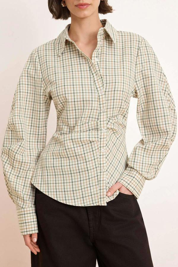 WOVCOR Balloon Sleeve Fitted Asymmetric Shirt