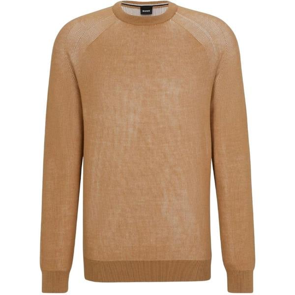 Boss Mens Fine Knit Raglan Jumper - Medium Beige - 