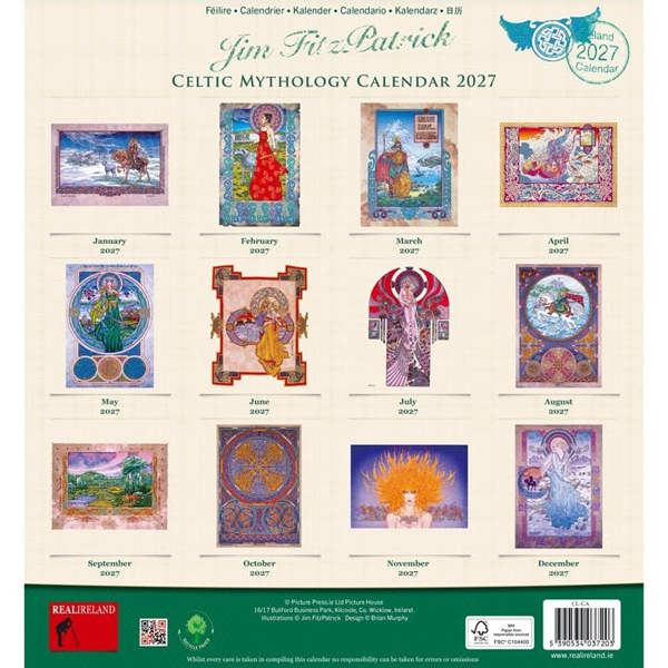 Jim Fitzpatrick, Celtic Mythology Calendar 2027, Wall Calendars, Month To View, Lifestyle, Gift