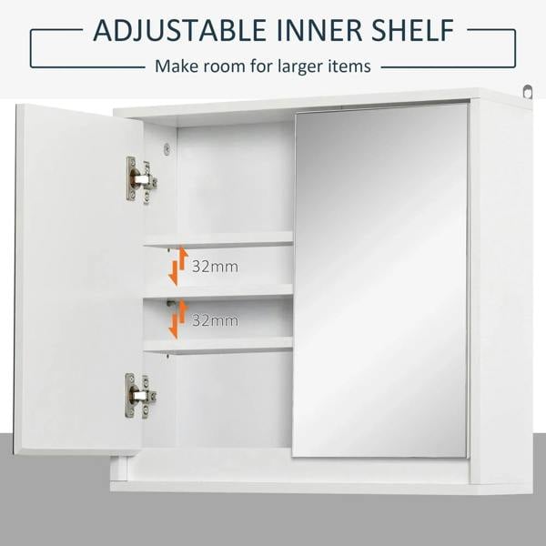 White bathroom mirror cabinet with adjustable inner shelf inside