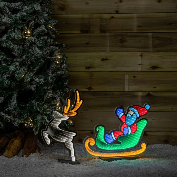 Samuel Alexander 75cm Infinity Santa in Sleigh with Reindeer on Metal Base and Multi-Coloured LEDs