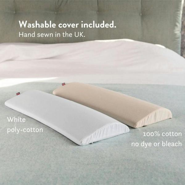 Bed Back Support Pillow - Putnams Place this D shaped firm pillow under the small of your back to support the natural S shape of the spine during sleep. Gives pressure relief to the back when in pain.