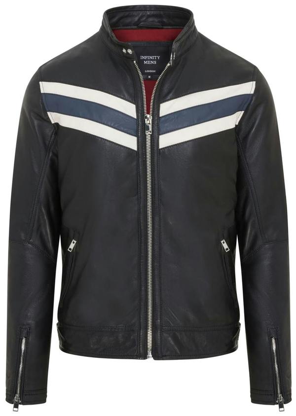 Infinity Leather Mens Black Café Racer Biker Leather Jacket - Aniak