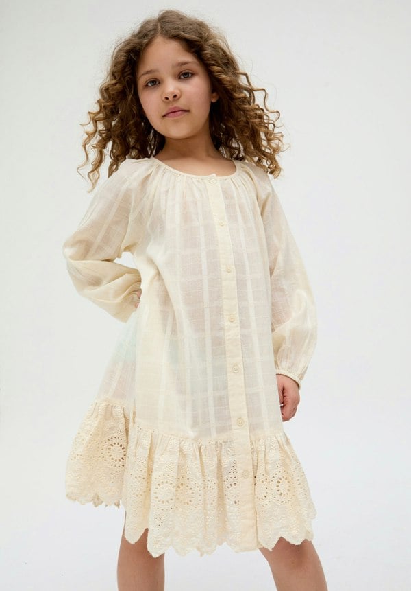 Kids Olivia Button Down Embroidered cotton Dress In Cream - image 4