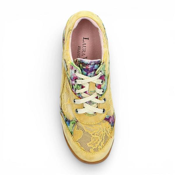 Laura Vita Tivanao 03 - Women's Yellow Floral Leather Sneakers