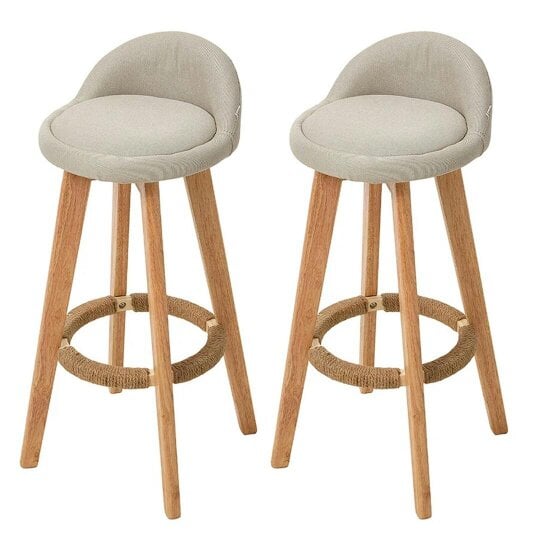 Havendro 2PCS Low Back Bar Stools Chair Kitchen Island Breakfast Bar Stools Wooden Frame
