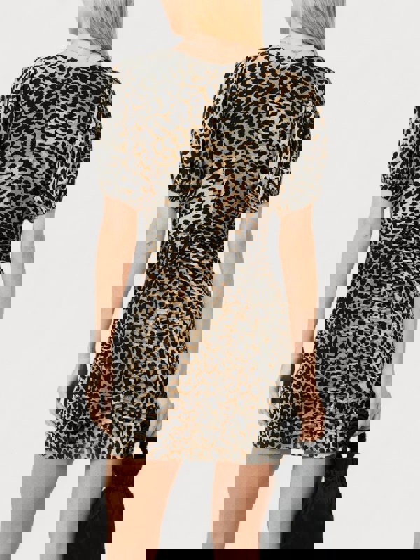 GANNI Ruched Mesh Mini Dress Leopard Print - Supplied FashionGANNI