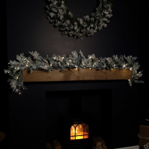 Samuel Alexander 1.8m Snowy Christmas Garland with Pinecones 96 Tips and 50 Warm White LED Lights