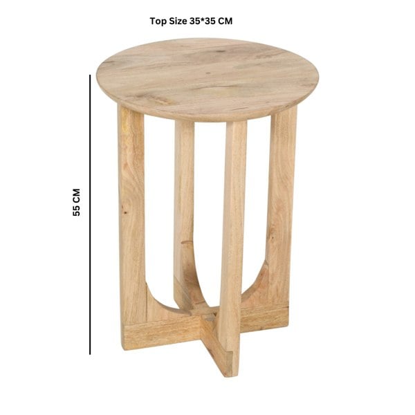 IH Design Monco Natural Mango Wood Round Inverted Legs Side Table - Natural