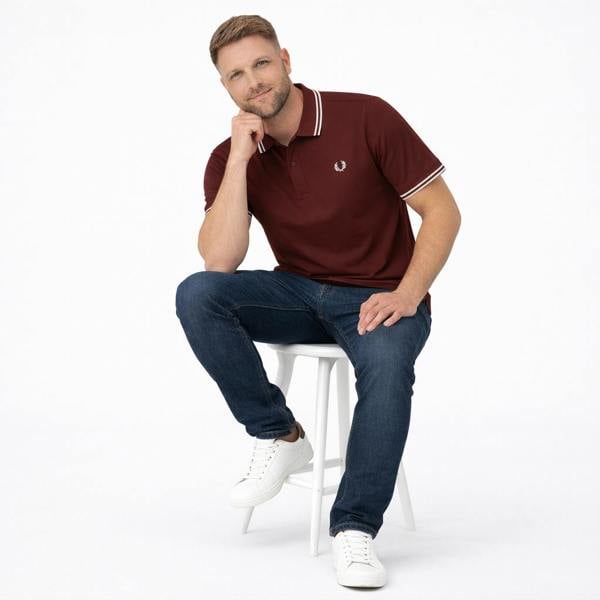 Fred Perry Twin Tipped Polo Shirt Oxblood/Ecru/Ecru