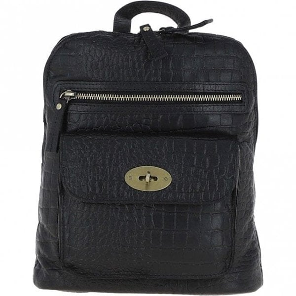 Ashwood Croc Print Leather Mini Backpack Cognac