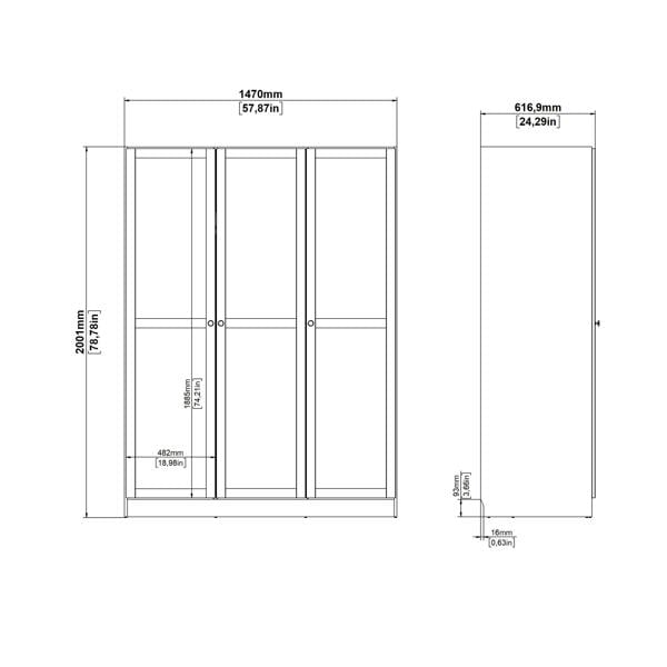Furniture To Go Brande Wardrobe with 3 Frame Doors in Cashmere