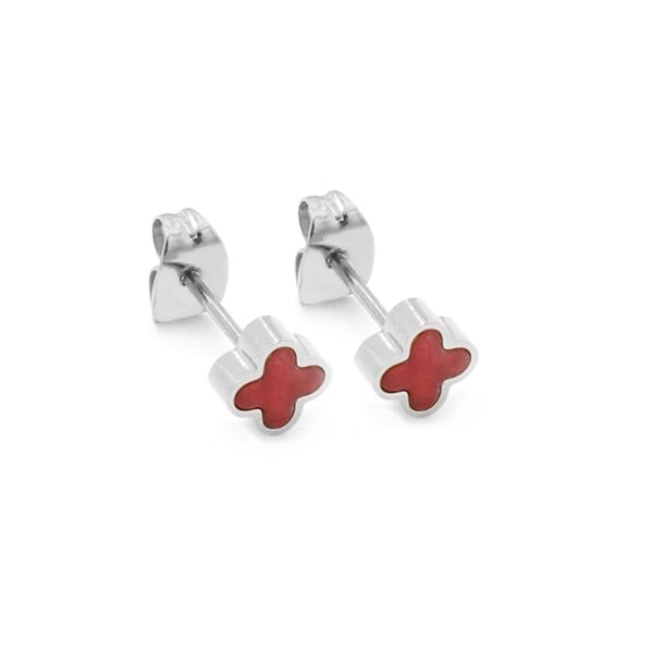 Say It With Cherry Red Crystal Clover Earrings - Silver