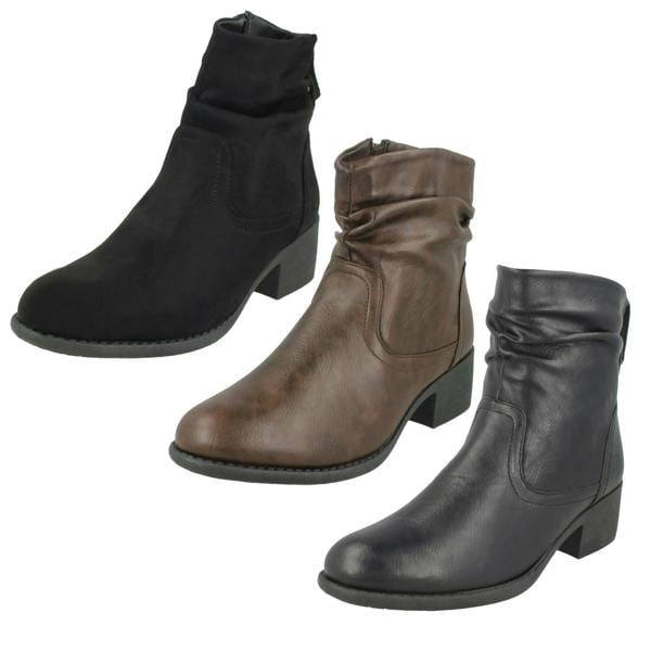 Spot On Ladies Spot On Rouched Ankle Boots