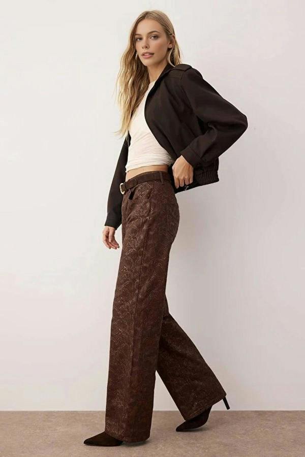 WOVCOR Snake Print High Waist Wide Leg Jeans