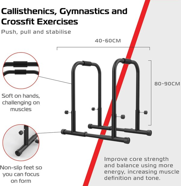 Large parallettes push-up handles in black, featuring non-slip feet, adjustable height, and soft grips for comfort during workouts