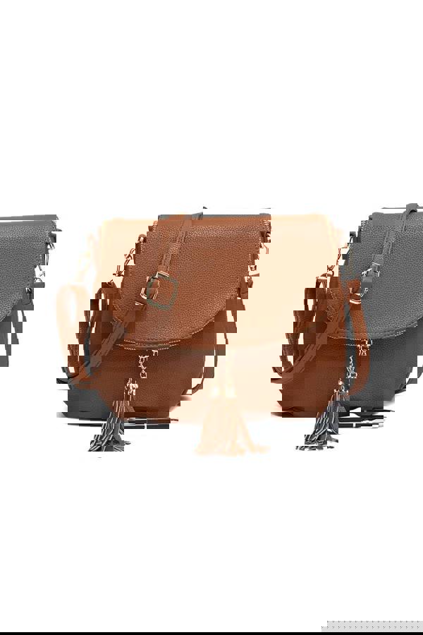 Pluspup Tassel Flap Shoulder Bag with Adjustable Strap and Inner Pocket