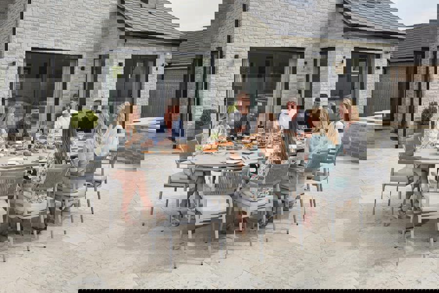 Garden Impressions Edison Natural - Eight Seater Oval Dining Suite with Barcelona Chairs