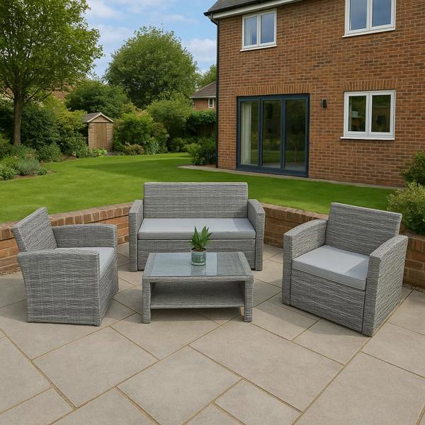 Shatchi 4 Seater Rattan Garden Furniture Set – 2 Chairs, Loveseat Sofa, Coffee Table Outdoor Patio Set