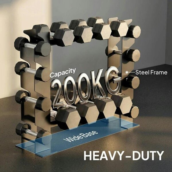 4-Tier Dumbbell Rack, Heavy-Duty Weight Rack for Dumbbells, Kettlebells and Multiple Balls, 200 KG Capacity, Black
