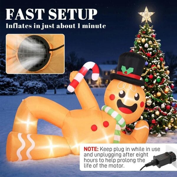 Bobobiy 9.8ft Giant Christmas Inflatable Gingerbread Man Side-Lying, Outdoor Blow Up Christmas Decoration with LEDs, Bag