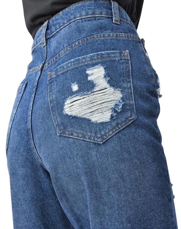 Smart Living Women's Casual Style High-Waist Torn Hem Rip Mom Jeans - Dark Wash