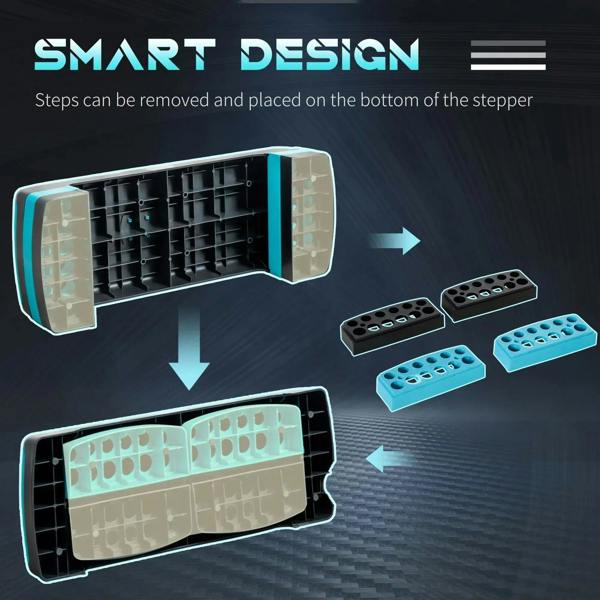 Adjustable aerobic step with removable base modules and blue support inserts