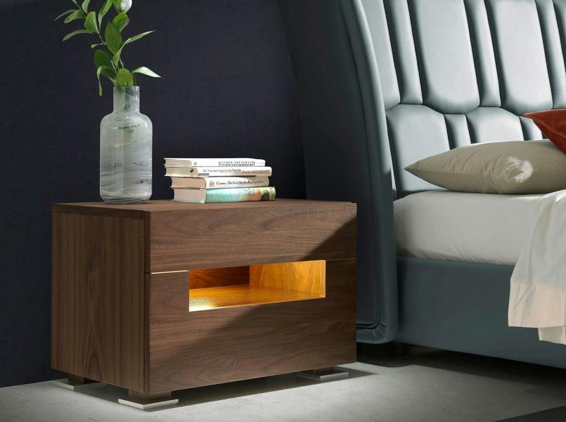 Angel Cerdá Bedside table walnut and polished steel with interior lighting 7065