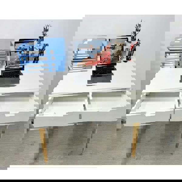 Gr8 Home Wooden Computer Desk Dressing Table Home Office Study Bedroom With Drawers White