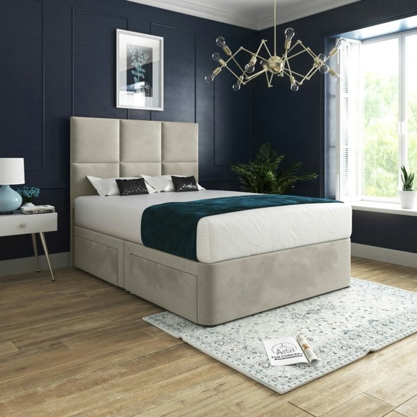 Casa Magna Caprio Upholserted Floorstanding Headboard With Divan Bed Frame - Cream