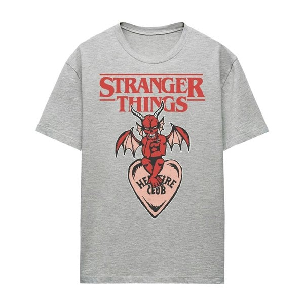 Stranger Things Womens Hellfire Heart T-Shirt - Athletic Heather