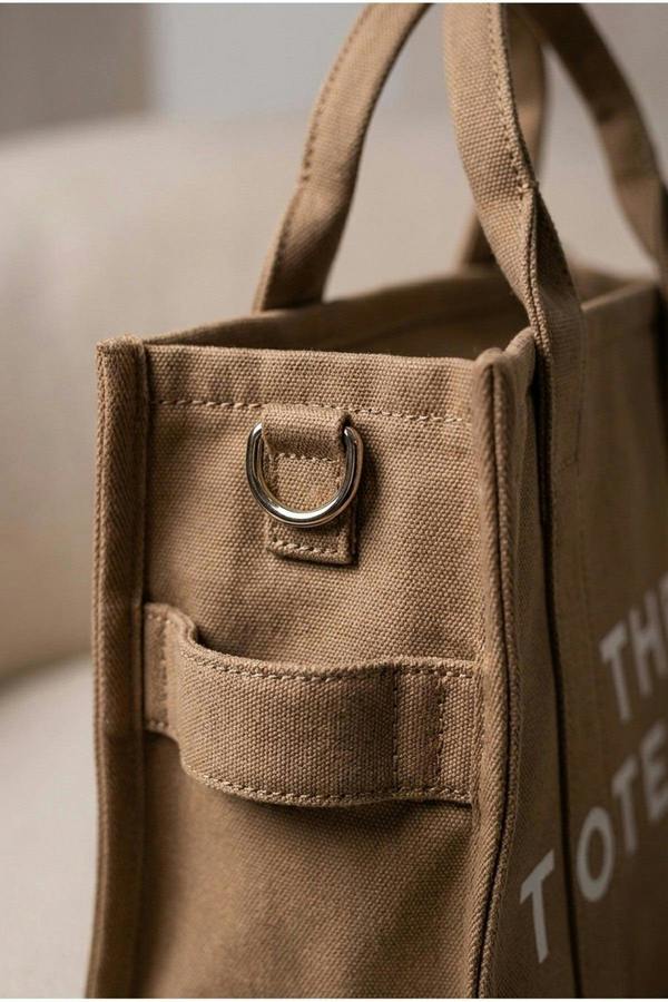 Chloe Womens Canvas Slogan Tote Bag - Mocha