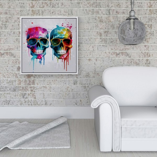 Warren Reed Splash Art Happy Skeletons Framed Canvas