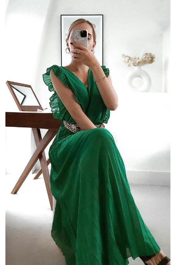 Bryanna Pleated Maxi Dress - Green