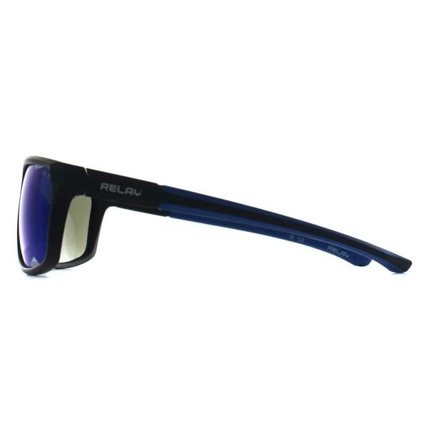 Relay Rectangle Unisex Matte Black and Blue Blue Revo Polarized Swiftline Sunglasses