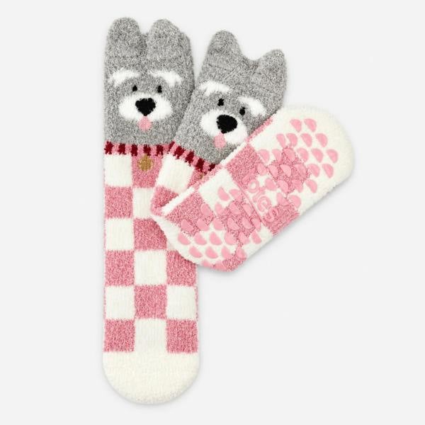 Totes NOVELTY SUPER SOFT SLIPPER SOCKS Slipper Socks Dog Slipper Socks   in  Pink