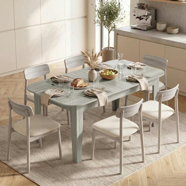Extendable Oval Dining Table for 4-6, Modern Expandable Kitchen Table, Round Edges, Grey Wood Effect