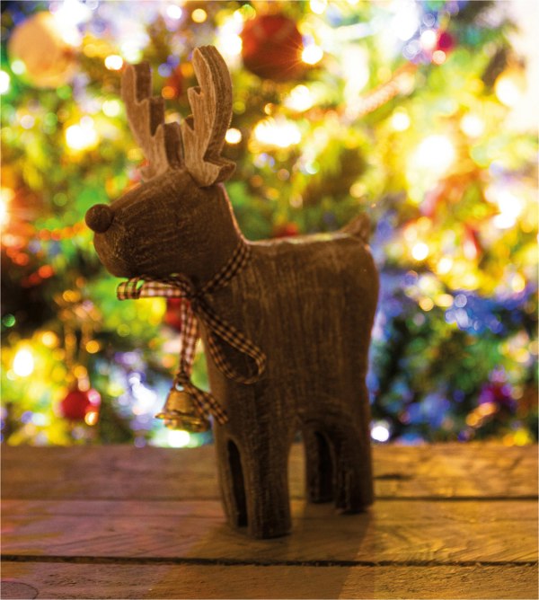 St Helens LIGHT BROWN  WOODEN REINDEER- BRUSHED SNOW EFFECT