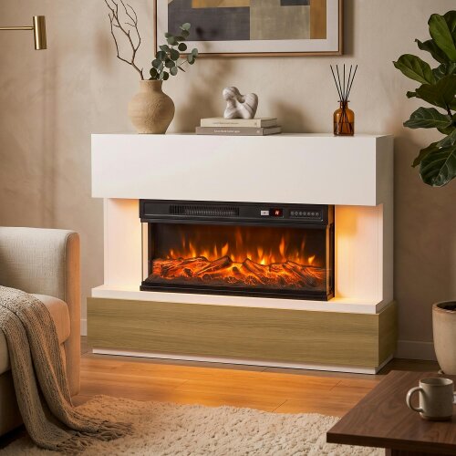 HOMCOM 117cm 3-Sided Electric Fireplace Insert, Freestanding, Wall Recessed